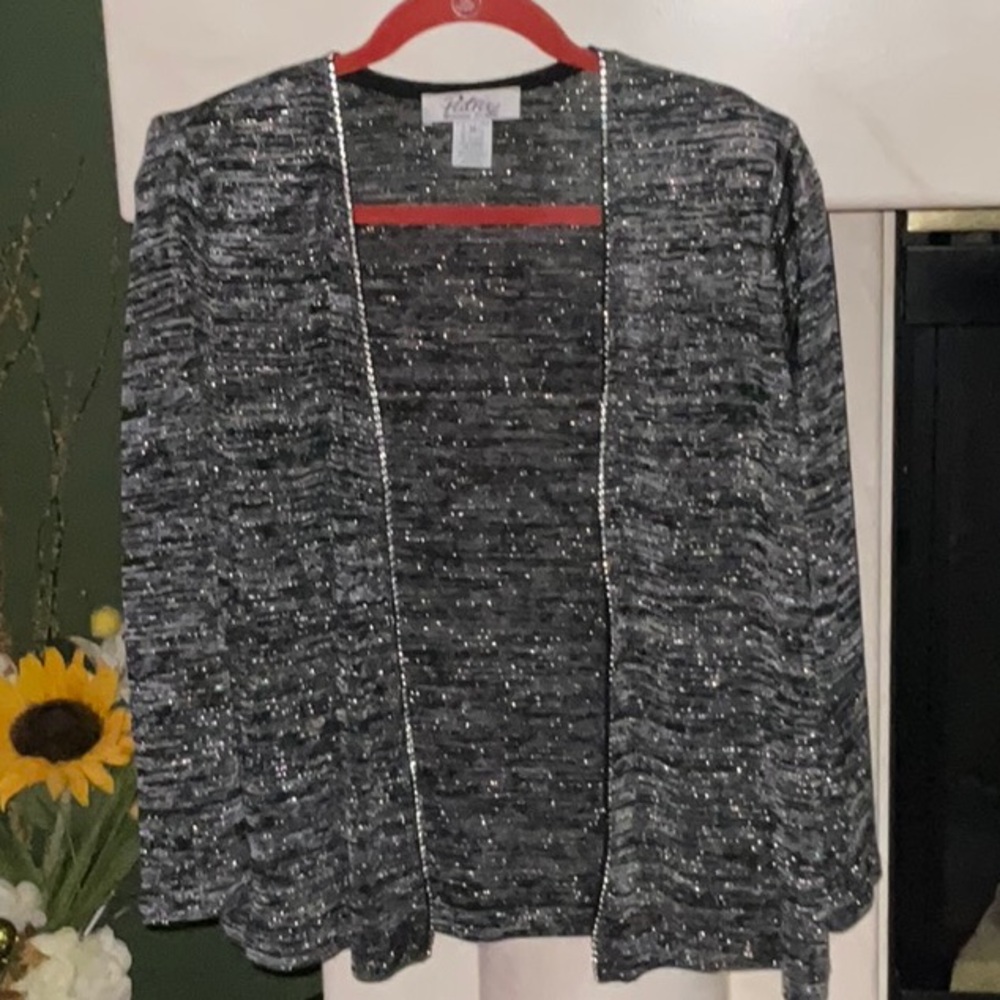 Patra Women Petite 14 Lightweight Metallic Shimmer Evening Cocktail Party Jacket